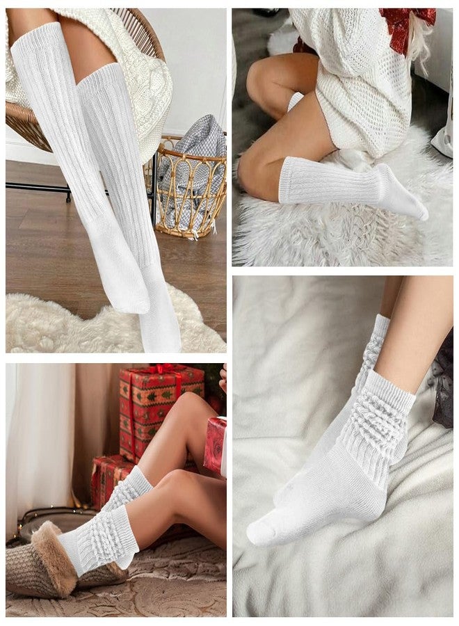 anpiwshjo جوارب أنبيوشجو القطنية المحبوكة على طراز التسعينيات للنساء - جوارب طويلة بيضاء سميكة وناعمة - Image 5